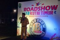 Camat Bengalon, Suharman saat memaparkan rencananya dalam sambutan pembukaan roadshow Bazar UMKM. (*/ist)